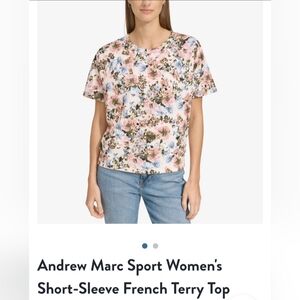 Andrew Marc Women's French Terry Cotton Blend Floral Short-Sleeve Top Large
